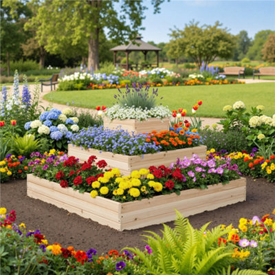 Yaheetech 3-Tier Fir Wood Raised Garden Bed Open-Bottom Planter from B&Q