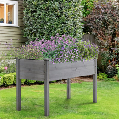 Yaheetech Grey Fir Wood Garden Bed Rectangle Raised Planters For Vegetables Flowers from B&Q