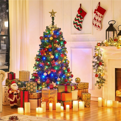 B&Q -  5Ft Green Prelit Spruce Artificial Christmas Tree With 200 Led Lights And Foldable Stand
