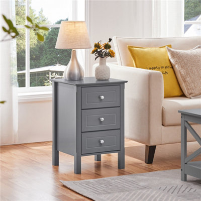 Yaheetech Dark Grey 3-Drawer Bedside Table Modern Style from B&Q