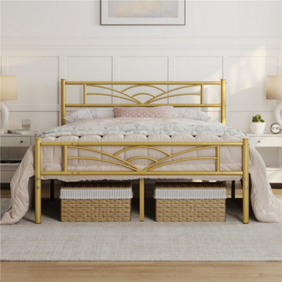 B&Q -  Antique Gold 5Ft King Metal Bed Frame With Cloud-Inspired Design Headboard And Footboard