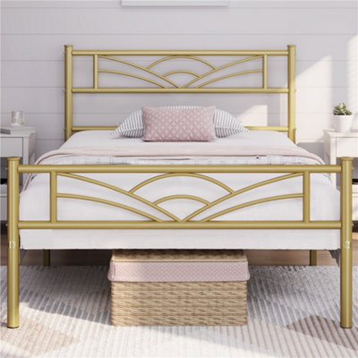 B&Q -  Antique Gold 3Ft Single Metal Bed Frame With Cloud-Inspired Design Headboard And Footboard