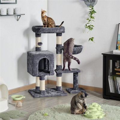 Yaheetech Dark Grey 96.5Cm 4-Level Cat Tree Tower With Condo Plush Perch & Scratching Posts from B&Q