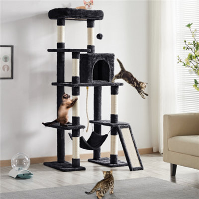 Yaheetech Black 159.5Cm Multilevel Cat Tower Plush Cat Tree With Hammock