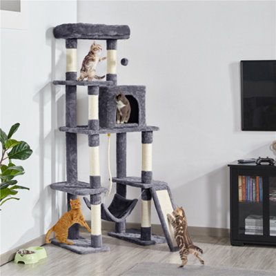 Yaheetech Dark Grey 159Cm Multilevel Cat Tower Plush Cat Tree With Hammock from B&Q