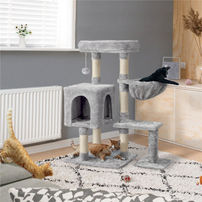 Yaheetech Light Grey 96.5Cm 4-Level Cat Tree Tower With Condo Plush Perch & Scratching Posts from B&Q