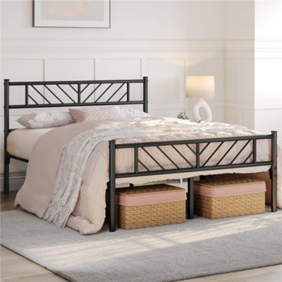 Yaheetech Black 4Ft6 Double Metal Bed Frame With Arrow Design Headboard And Footboard from B&Q