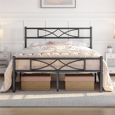 Yaheetech Black 5Ft King Metal Bed Frame With Curved Design Headboard And Footboard from B&Q