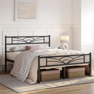 B&Q -  Black 5Ft King Metal Bed Frame With Cloud-Inspired Design Headboard