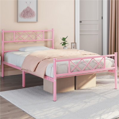 Yaheetech Pink 3Ft Single Metal Bed Frame With Cross Design Headboard And Footboard from B&Q
