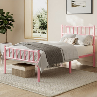 Yaheetech Pink 3Ft Single Metal Bed Frame With Slatted Headboard And Footboard from B&Q