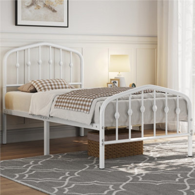 Yaheetech White Single Metal Bed Frame With Arched Headboard And Footboard 3Ft