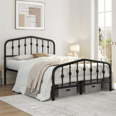 Yaheetech Black 4Ft6 Double Metal Bed Frame With Arched Headboard And Footboard from B&Q