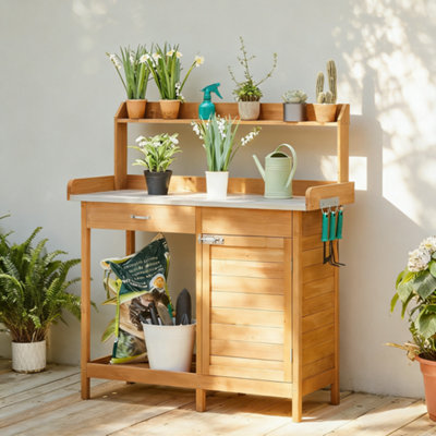 Yaheetech Wood Outdoor Potting Bench Table With Drawer/open Shelf from B&Q