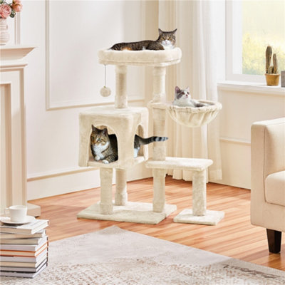 Yaheetech Beige 96Cm 4-Level Cat Tree Condo With Plush Perch Cat Climbing Tower With Scratching Posts from B&Q