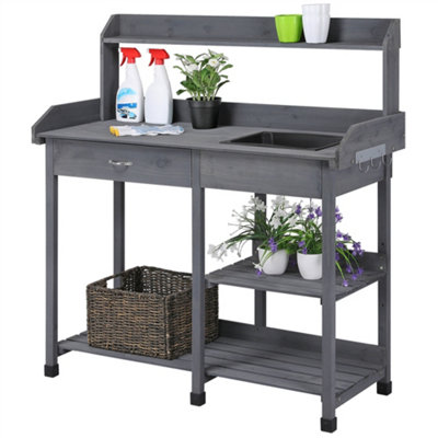 Yaheetech Grey Garden Potting Bench With Sink Drawer/rack/shelves from B&Q