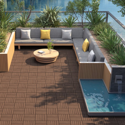 Yaheetech 27 Pcs Fir Wood Flooring Tiles 30Cm X 30Cm Deck Tiles Brown from B&Q