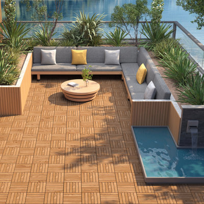 Yaheetech 27 Pcs Fir Wood Flooring Tiles 30Cm X 30Cm Deck Tiles Brown Natural Wood from B&Q