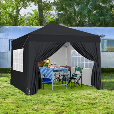 Yaheetech 3Mx3M Black Fabric Pop Up Canopy Tent W/ Sidewalls from B&Q