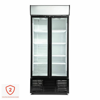 Contender Rug047 783L Commercial Double Glass Door Fridge - E Rated, Lockable, Self-Closing Doors, Internal Led Lighting, White