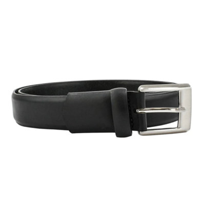 Leather Belt Brushed Silver Buckle: Black (Xl) from B&Q