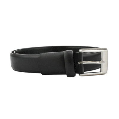 Leather Belt Brushed Silver Buckle: Black (Xxl from B&Q