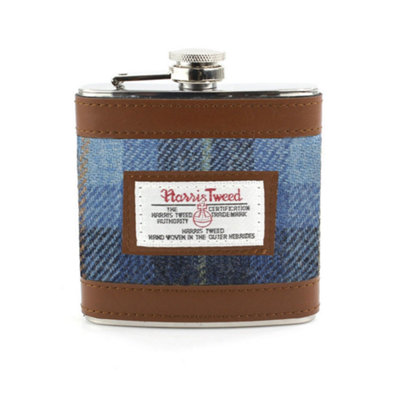 Harris Tweed Hip Flask: Castle Bay Blue Tartan