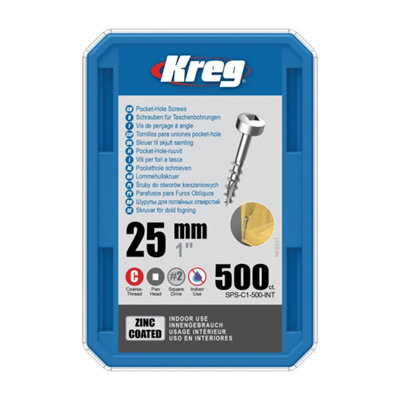 Kreg Pocket Screws25mm / 1"  No. 7 Coarse  Pan-Head  500Ct from B&Q
