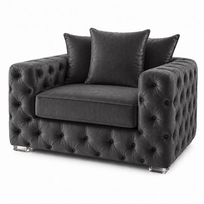 Stratus Interiors Black Ashley Corner Sofa Chesterfield Scatter BackArmchair from B&Q