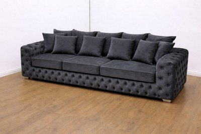 Stratus Interiors Black Ashley Corner Sofa Chesterfield Scatter Back3 Seater from B&Q