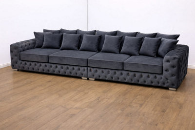 Stratus Interiors Black Ashley Corner Sofa Chesterfield Scatter BackSofa Set from B&Q