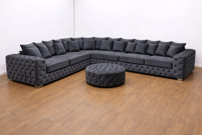 Stratus Interiors Black Ashley Corner Sofa Chesterfield Scatter BackCorner L Shape from B&Q