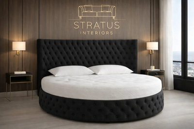 Stratus Interiors Globe Round Velvet Chesterfield Bed With Round Mattress 6Ft.6 Diameter from B&Q