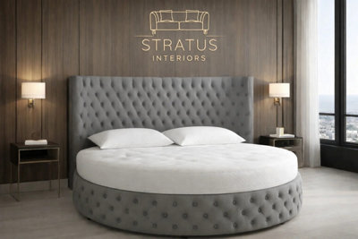 Stratus Interiors Globe Round Velvet Chesterfield Bed With Round Mattress 6Ft 6 Diameter from B&Q