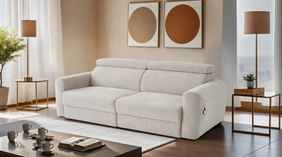 Stratus Interiors Dakota 3 Seater Electric Recliner Sofa BedPower Reclining CouchBeige from B&Q