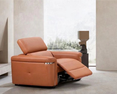 Stratus Interiors Somerville Electric Leather Recliner ArmchairTan Usb Charging And Cup HoldersPower Recliner 1 Seater from B&Q