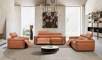 Stratus Interiors Somerville Electric Leather Recliner Sofa SetTanUsb Charging And Cup Holders3-And-2-Seater Power Reclining Sofa from B&Q