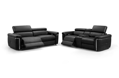 Stratus Interiors Somerville Electric Leather Recliner SofaBlack Usb Charging & Cup Holders 3 Plus 2 Seater from B&Q