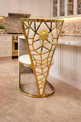 Stratus Interiors Dragon Dining Chairs Gold Geometric Accents With Lion Knocker Cream from B&Q