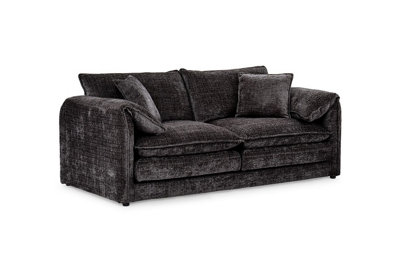 Stratus Interiors Solaya Luxury Chenille Sofa DurableStylish Black Living Room Seating3 Seater from B&Q