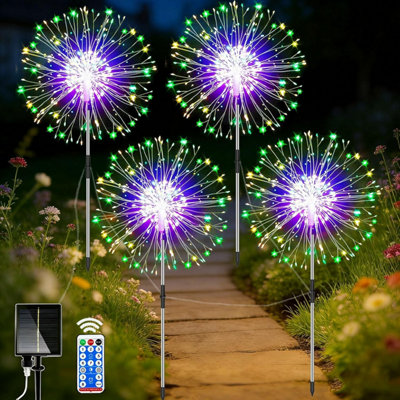 Yowin Solar Lights Outdoor Garden 4 X 120 Led With Remote8 Modes Starburst Light Waterproof Dandelion Stake For Pathway Patio from B&Q