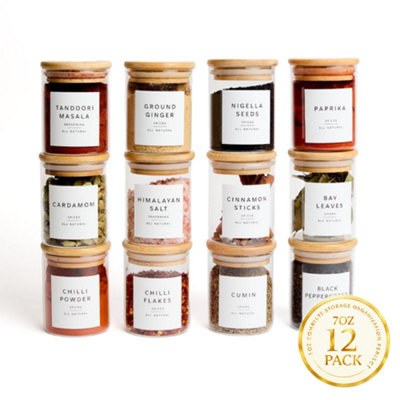 B&Q -  Glass Spice Jars With Lids And Labels 200Ml Set Of 12