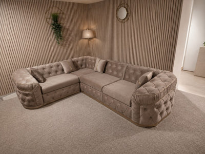 Stratus Interiors Ambassador Luxury Chesterfield Velvet Sofa With Gold Metal Trim With Frill from B&Q