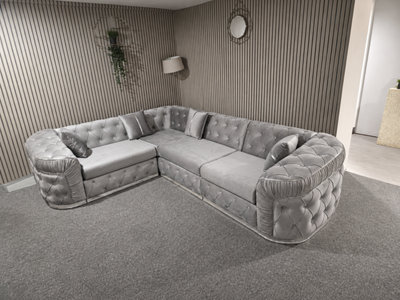 Stratus Interiors Ambassador Luxury Chesterfield Velvet Sofa With Sliver Metal Trim With Frill from B&Q