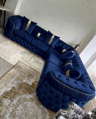 Stratus Interiors Ambassador Luxury Chesterfield Velvet Sofa With Sliver Metal Trim With Frill from B&Q