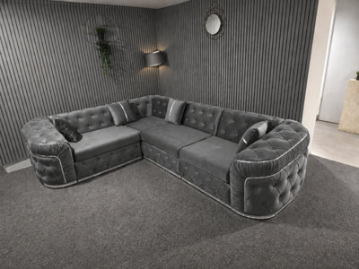 Stratus Interiors Ambassador Luxury Chesterfield Velvet Sofa With Sliver Metal Trim With Frill from B&Q