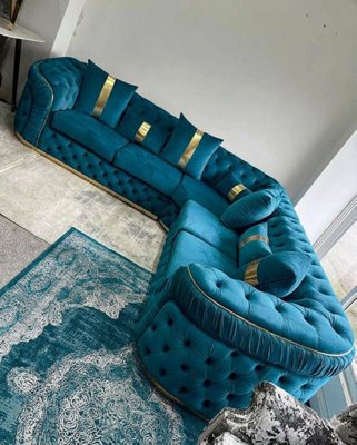 Stratus Interiors Ambassador Luxury Chesterfield Velvet Sofa With Sliver Metal Trim With Frill from B&Q