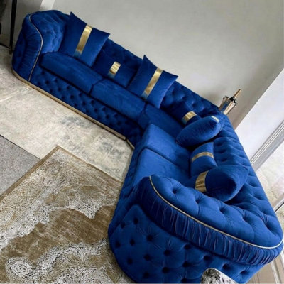 Stratus Interiors Ambassador Luxury Chesterfield Velvet Sofa With Sliver Metal Trim With No Frill from B&Q