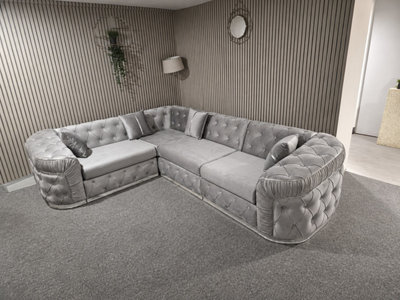 Stratus Interiors Ambassador Luxury Chesterfield Velvet Sofa With Sliver Metal Trim With No Frill from B&Q