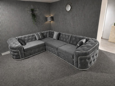 Stratus Interiors Ambassador Luxury Chesterfield Velvet Sofa With Sliver Metal Trim With No Frill from B&Q